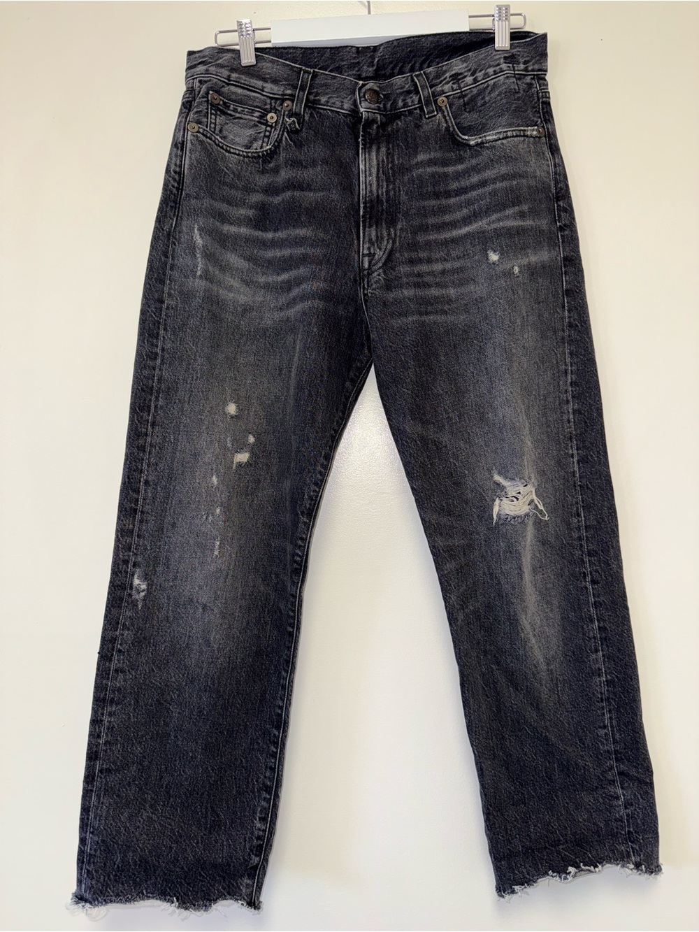 R13 (28) Black Distressed Straight Leg Denim Jeans